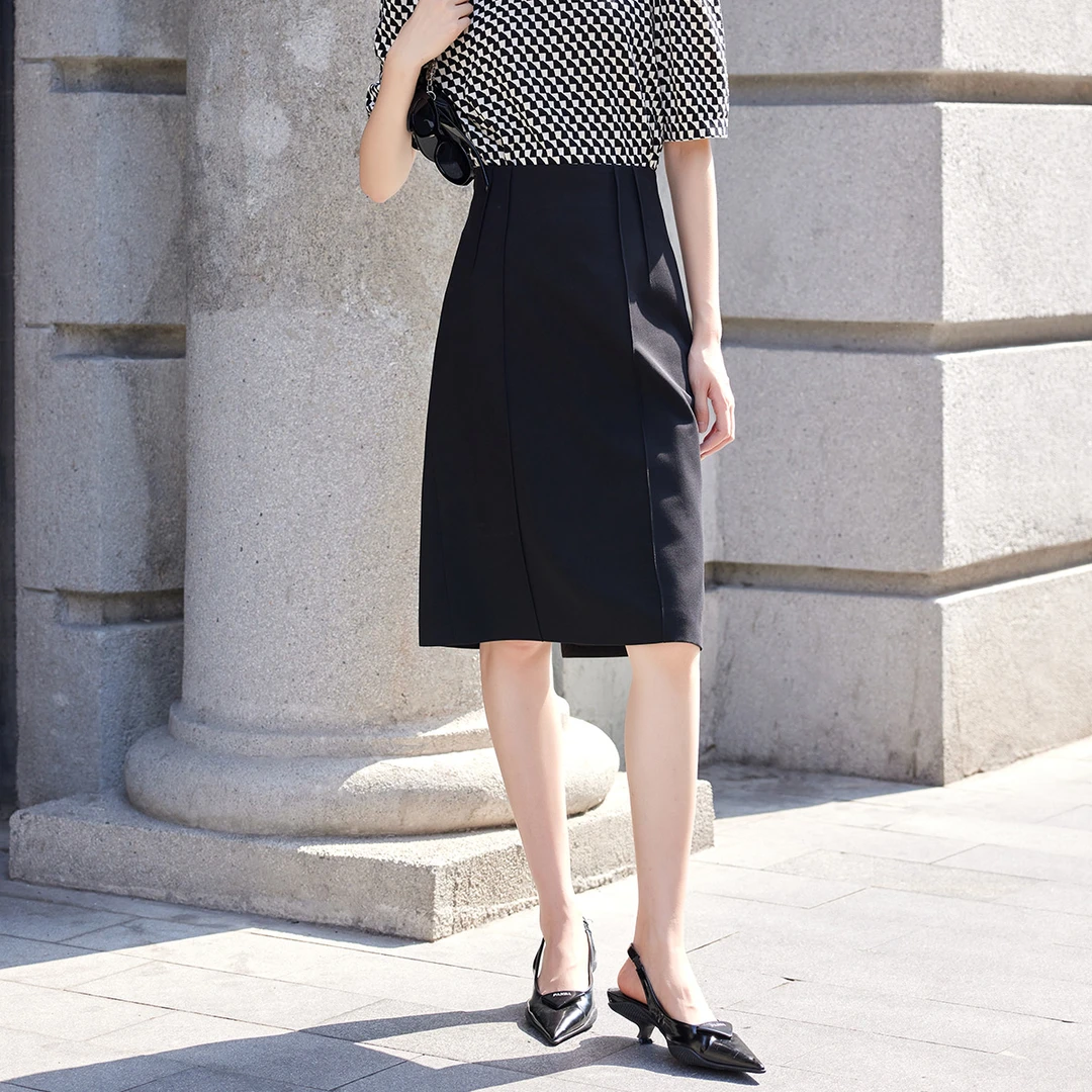 【达人专属】2024秋季新款后开叉中长款大码工装裙高腰职业通勤半