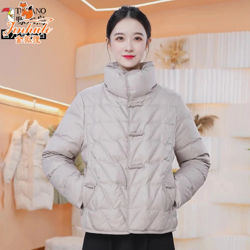 金狐狸时尚鸭绒羽绒服2024冬季新款轻薄洋气短款简约保暖外套女