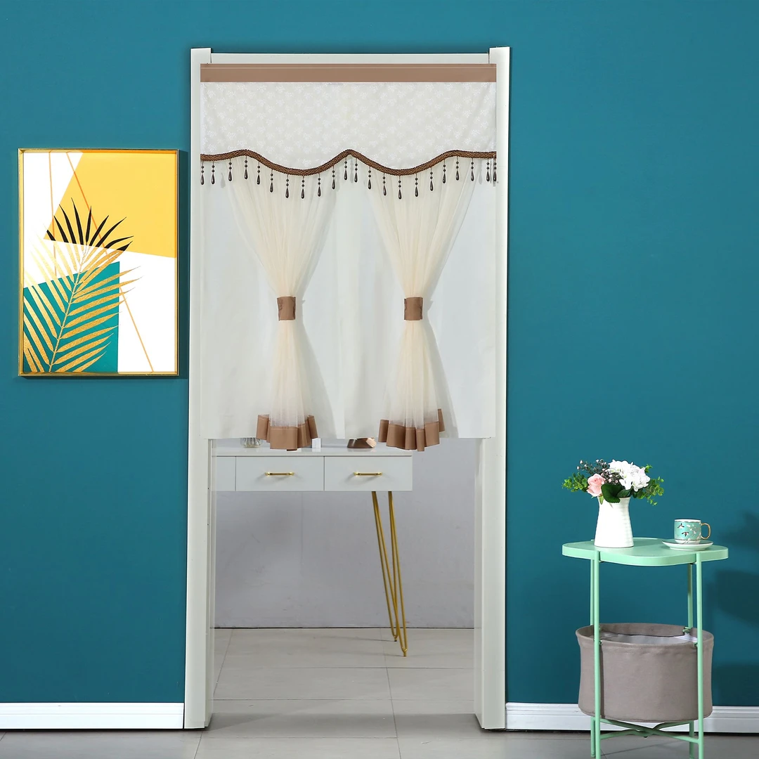 卫生间门帘家用客厅防蚊遮光半帘免打孔门帘布短门帘隔断帘厕所