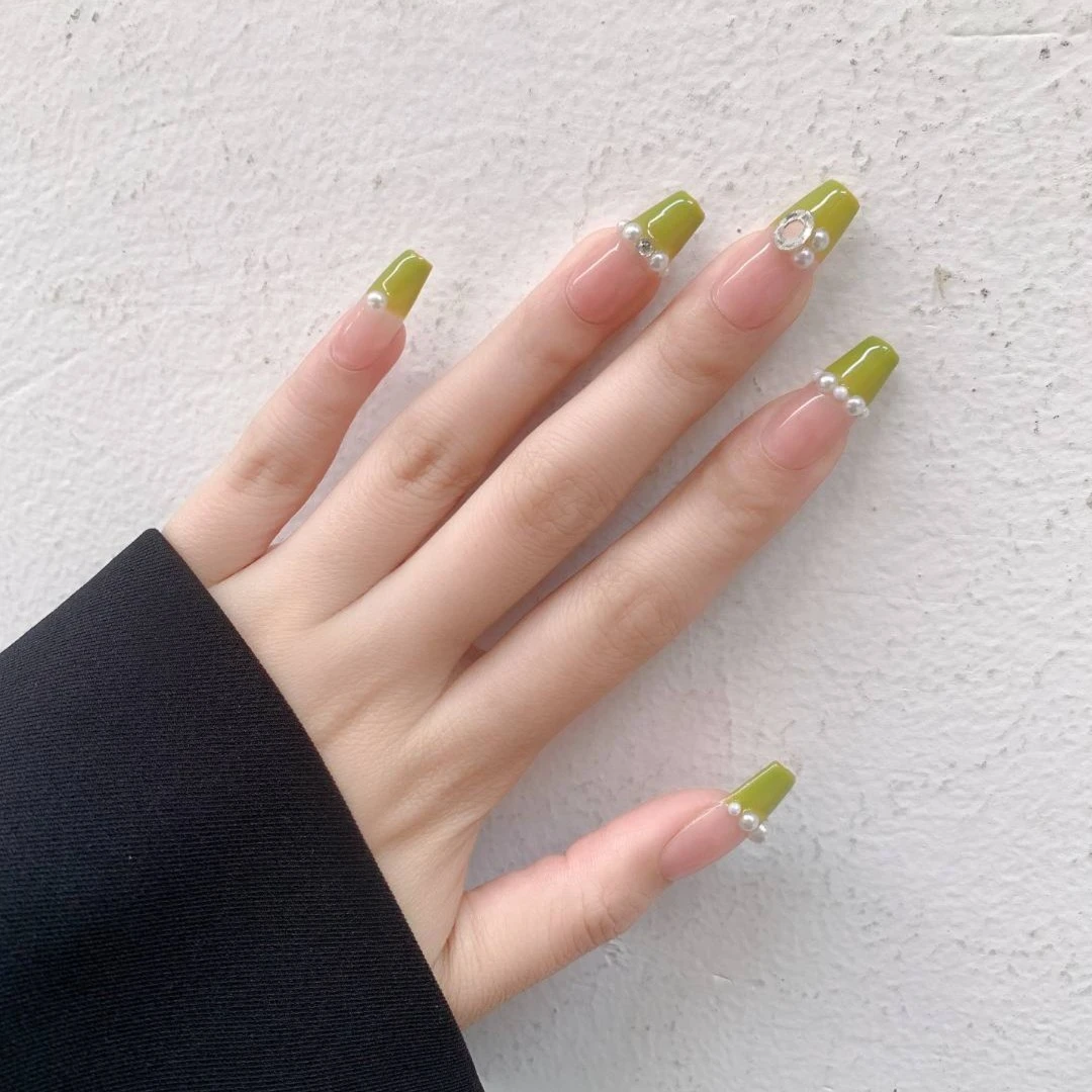 长梯/短梯珍珠牛油果纯手工穿戴甲10片