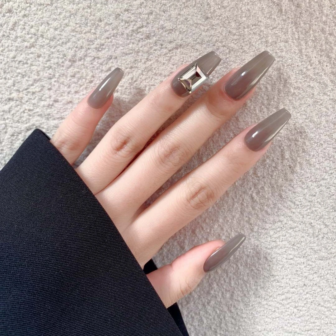 长梯/短梯灰色毛衣纯手工穿戴甲10片