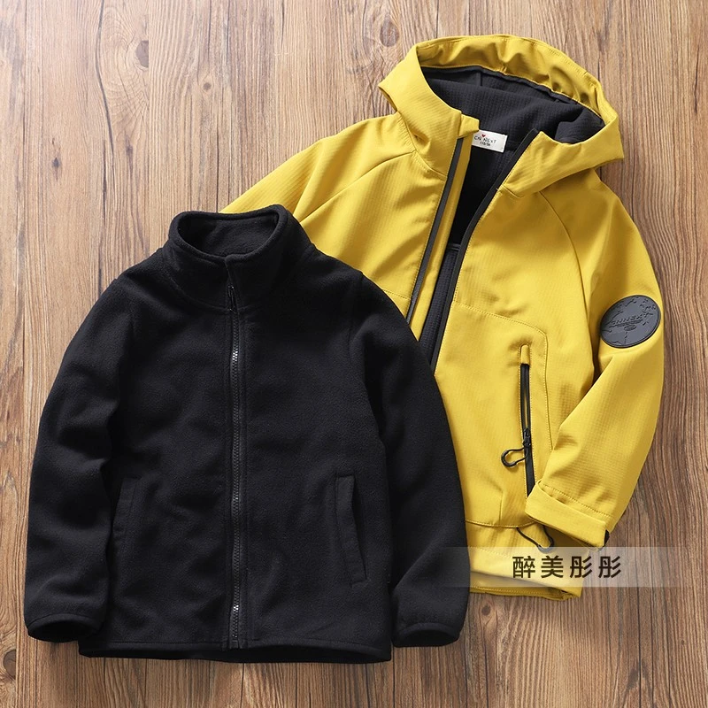 两件套男童秋冬加厚冲锋衣防风防水户外中大童冲锋衣男童12-15岁