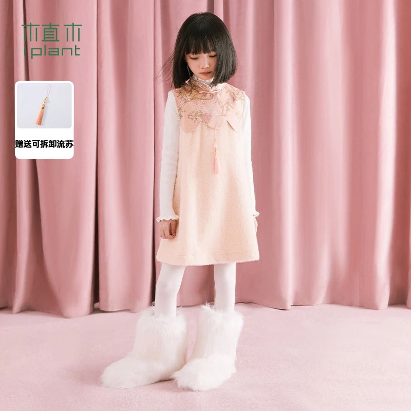 【上新价】舞龙系列植木童装新中式女童连衣裙2023冬装新儿童年服