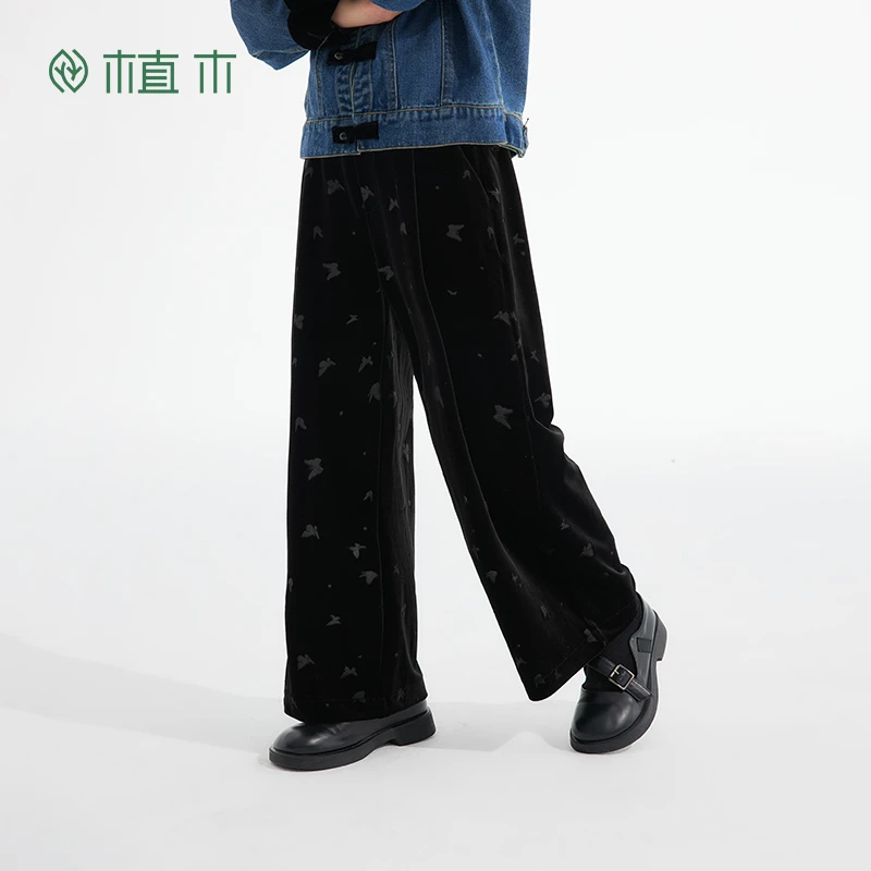 植木童装新中式女童裤子2024新款外穿秋季中大童阔腿裤儿童裤子