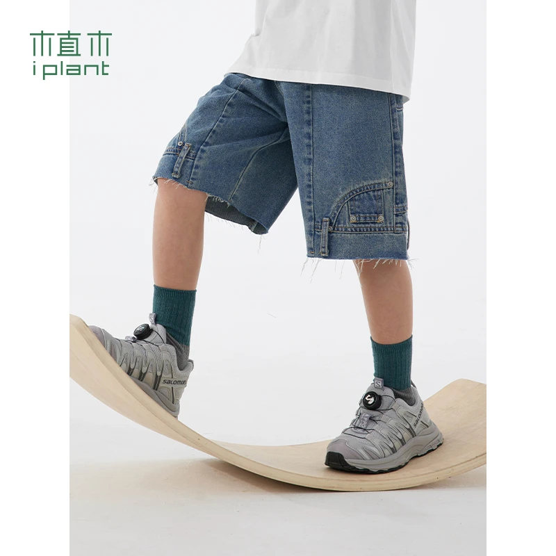 植木童装休闲短裤男童牛仔裤中大童2024夏装新款儿童设计感中裤潮