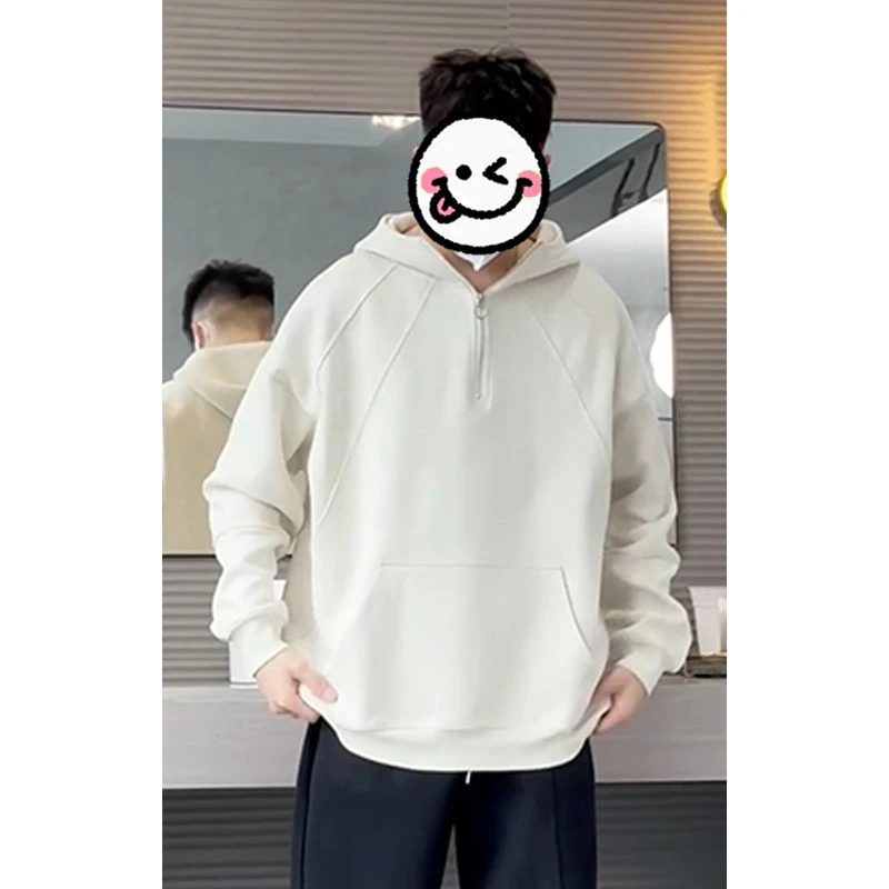 秋冬季新款半拉链连帽卫衣男士大码宽松潮流休闲港风套头百搭外套