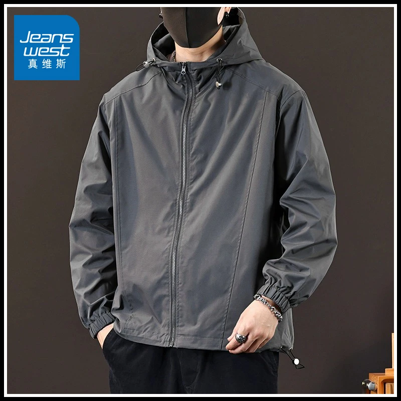 真维斯美式冲锋衣宽松连帽日系登山服男士秋冬季休闲工装夹克外套