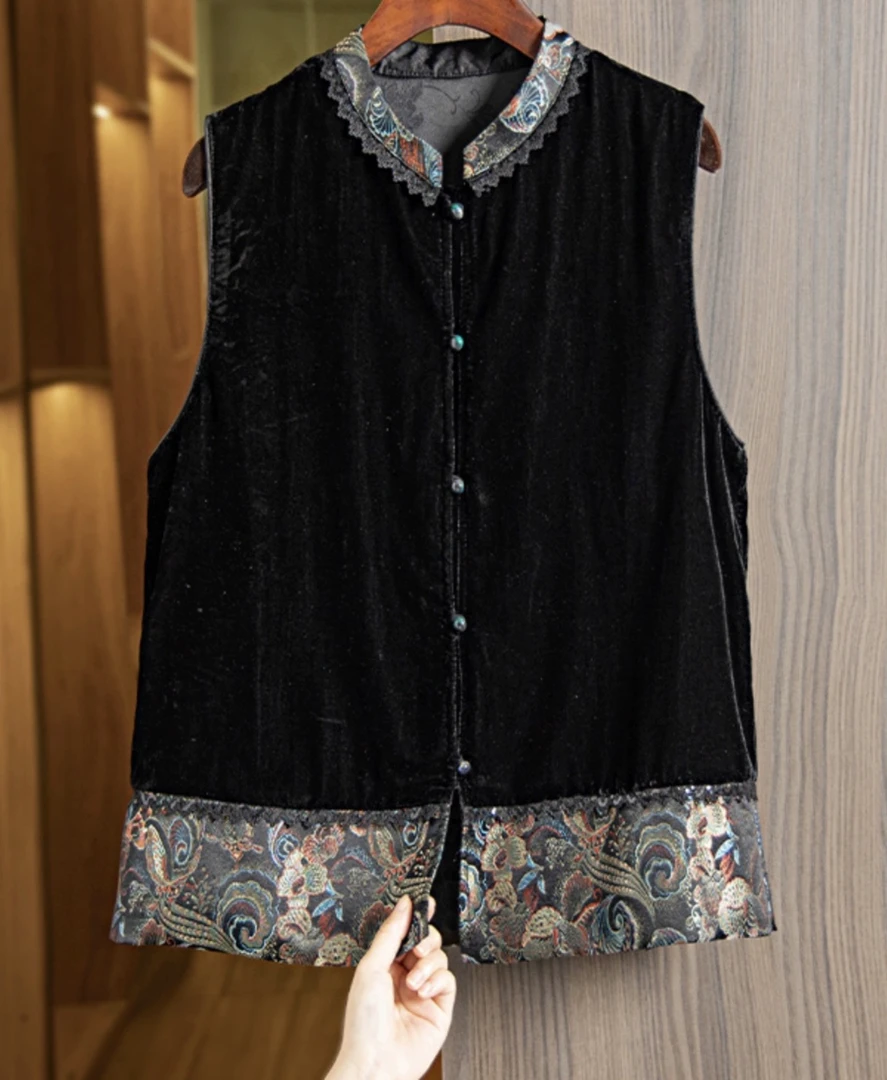 中式国风丝绒马甲外套2024年早春新款百搭背心高端上衣