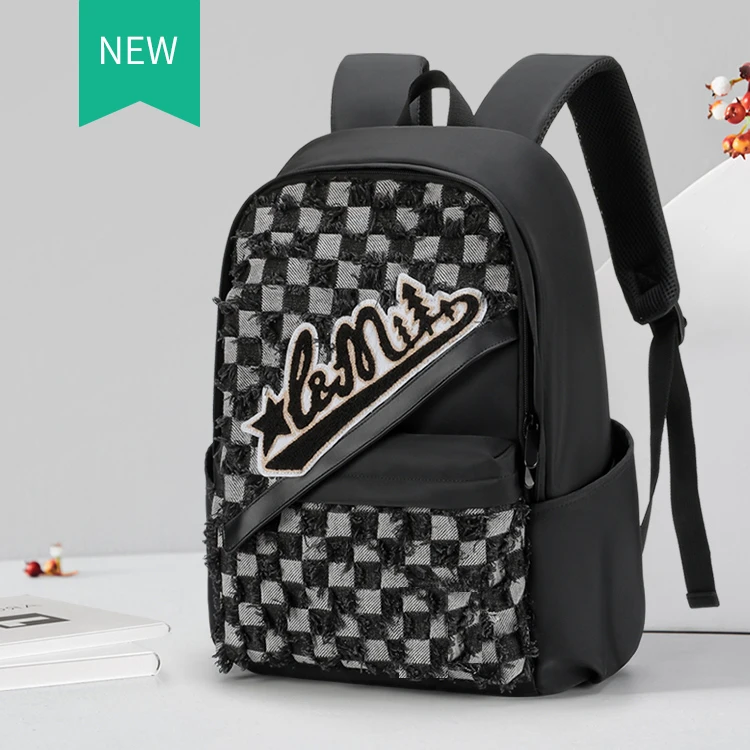 2024新款潮流双肩包棋盘格百搭包时尚小背包女旅游大容量学生书包