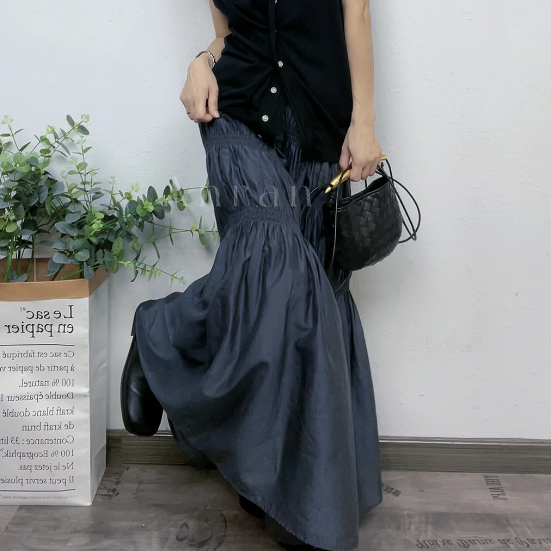 【Anran-司马克】蛮文 时髦腔调小众设计重磅霜感斜褶A字半身裙 708