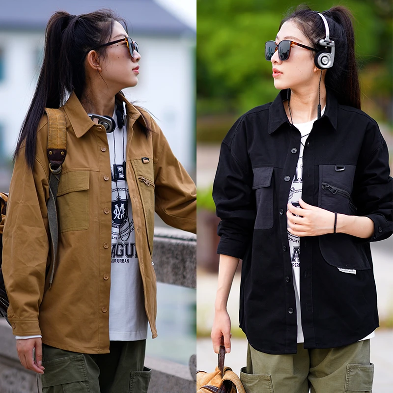 【高燃】17159 复古机能风长袖宽松百搭青春衬衫外套户外男士