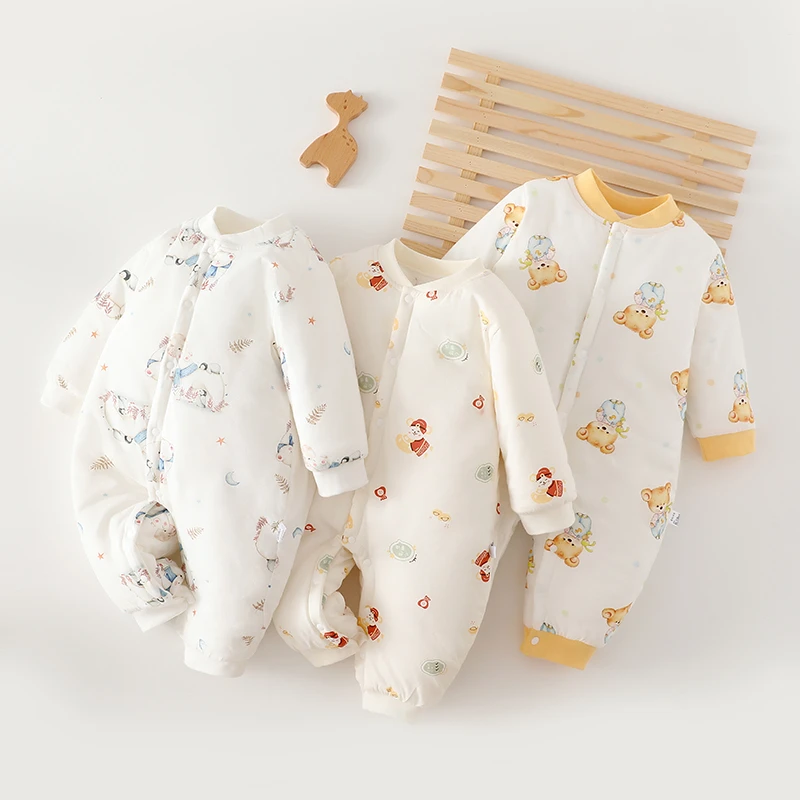 婴儿冬季连体衣夹棉保暖加厚纯棉棉衣新生儿宝宝连体衣婴儿秋冬