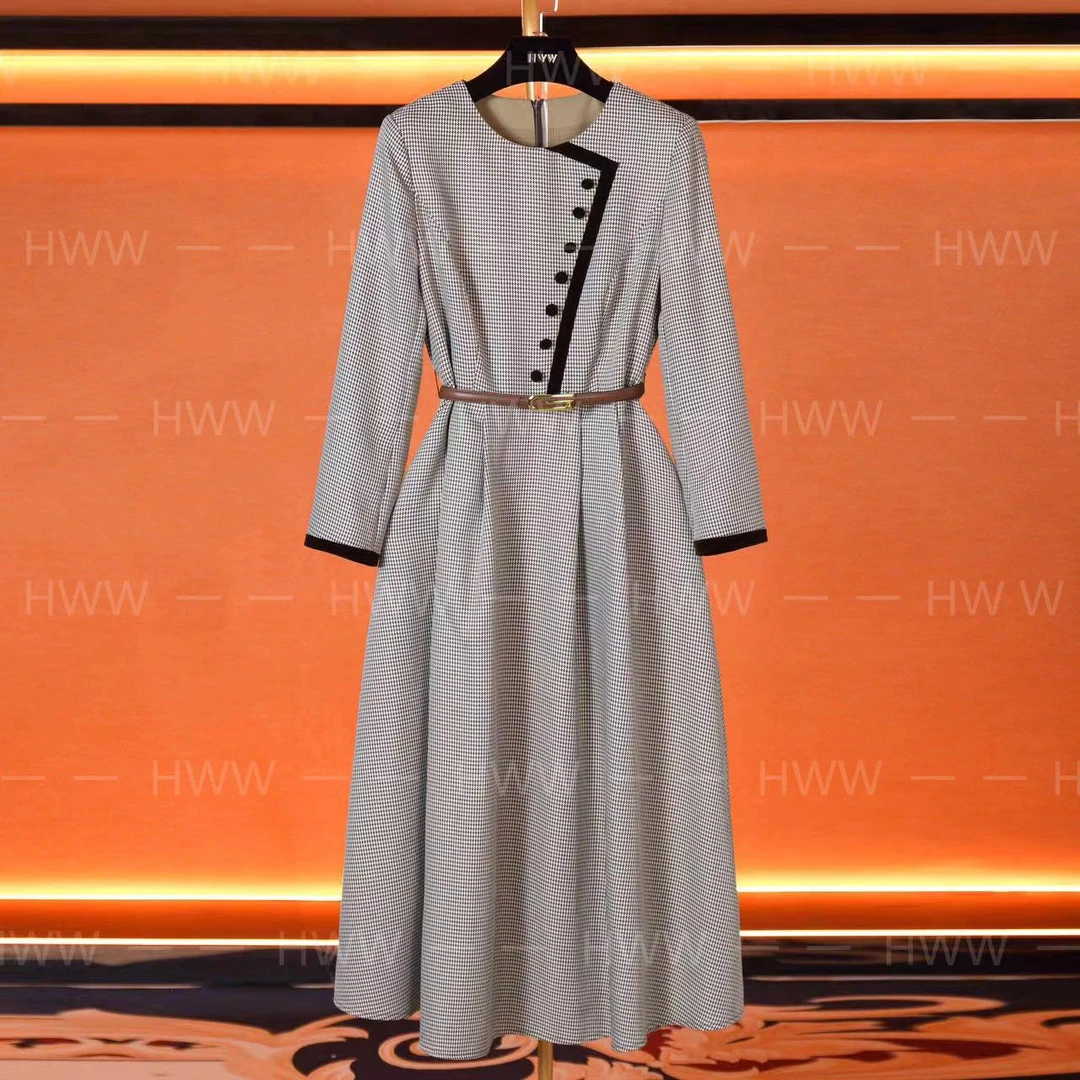 HWW轻奢设计师女装连衣裙优雅气质修身时尚收腰连衣裙DHZFF404218