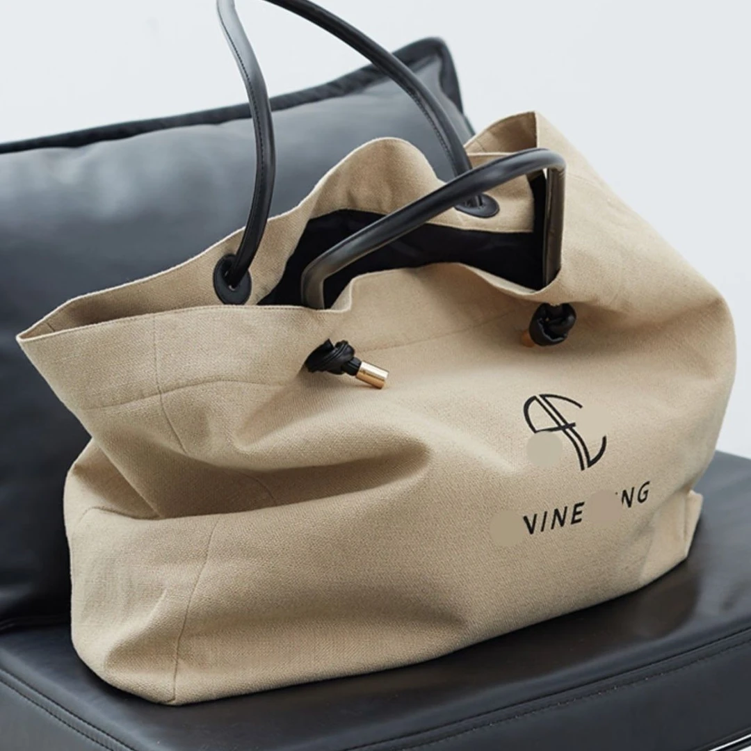 LA时博设计 度假风情 字母徽标印花大容量帆布托特包单肩沙滩包女