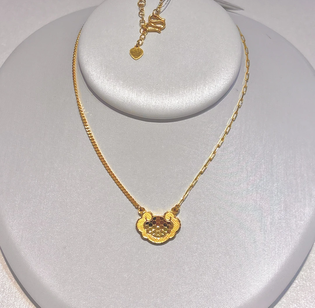 C1明牌珠宝足金亮片锁片AB套链6.63g