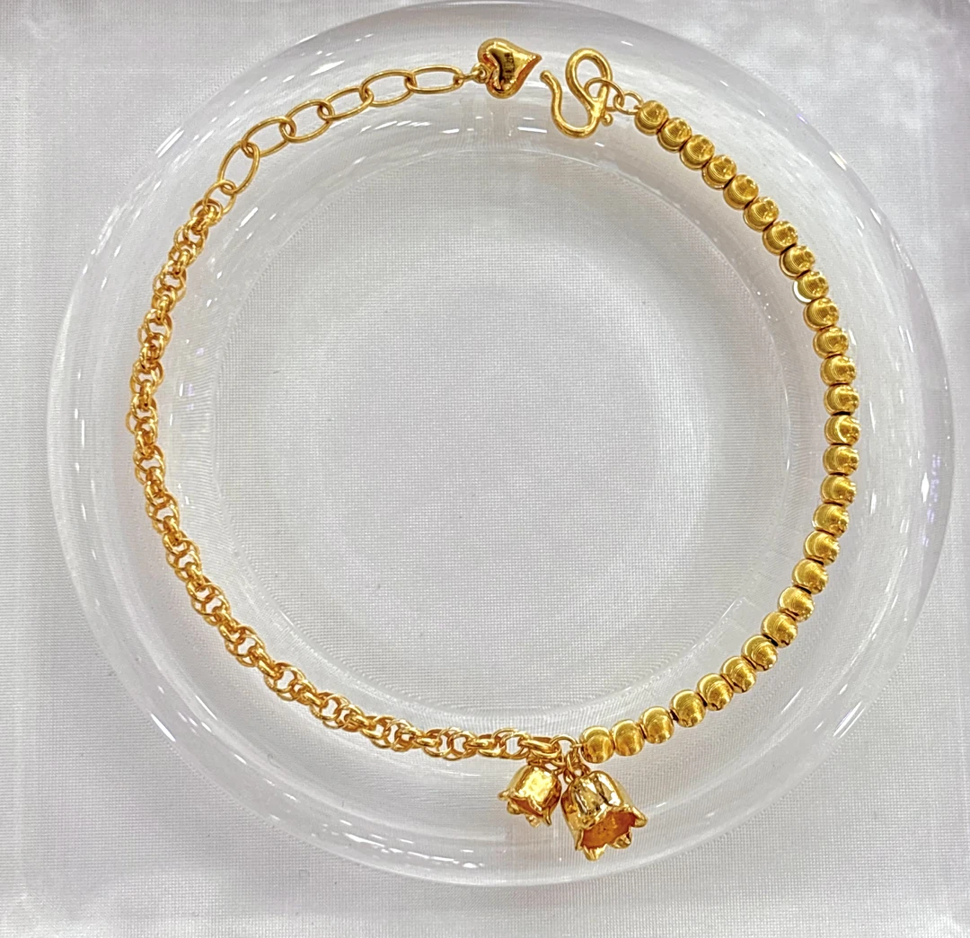 D1明牌珠宝5G足金AB款铃兰花手链7.28g