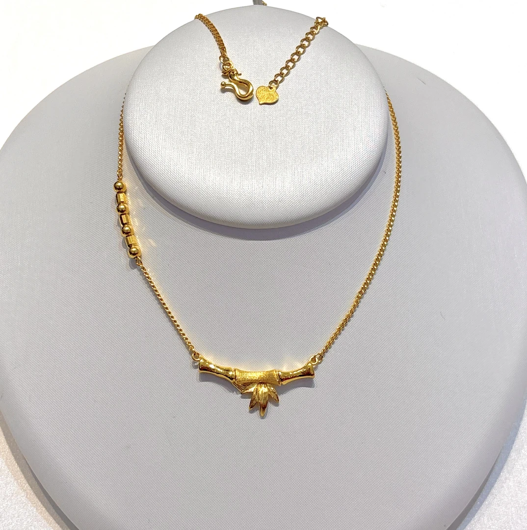 明牌珠宝足金臻选竹节套链6.8g