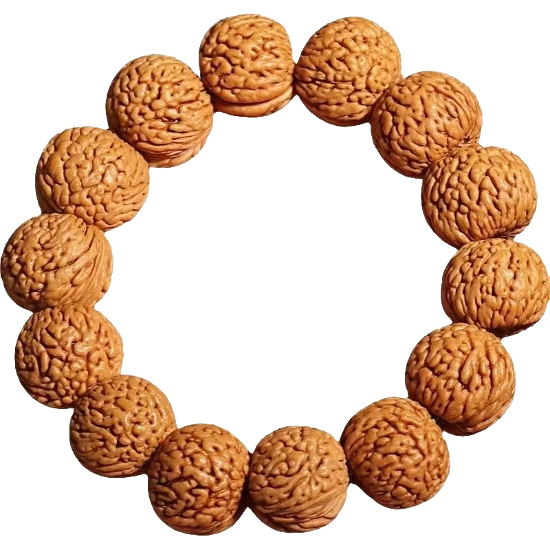 文玩脑纹野生山地桃核磨盘苹果园纽扣凤尾蚂蚁纹老树手串