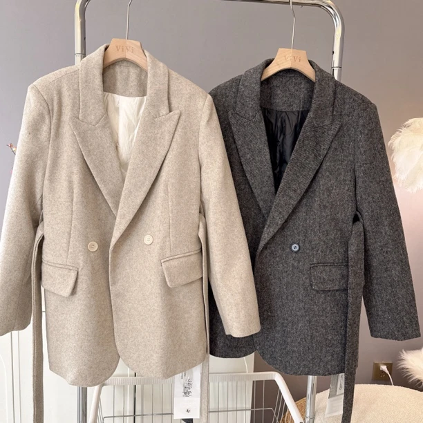 【伟伟专属】2色韩系腰带大衣羽绒服外套