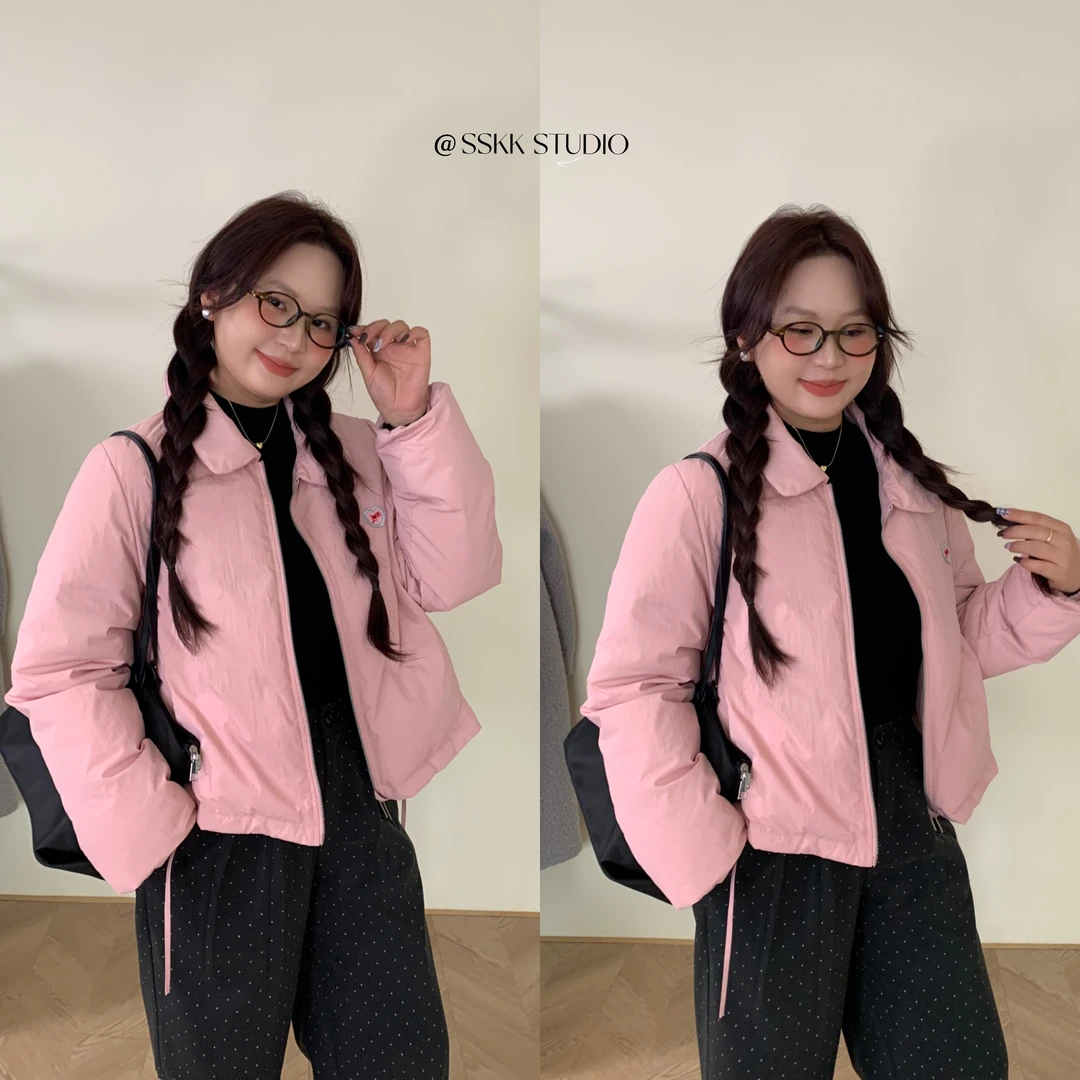 KMZY/KMZY山_山【氧气少女】微胖女装韩版少女感浅粉色正肩棉服外套