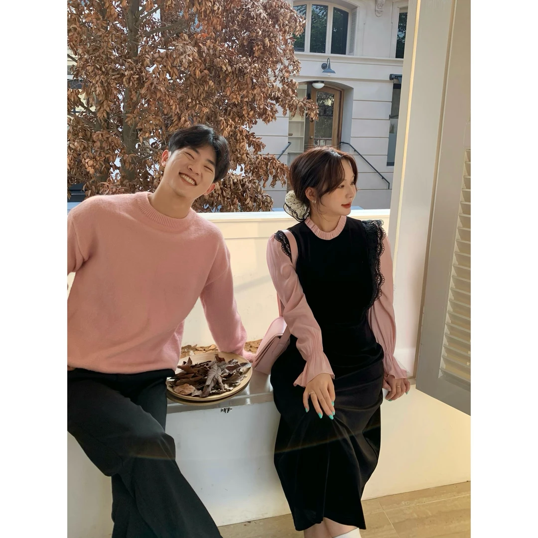 KMZY/KMZY 山_山【韩综学姐】微胖mm韩系秋冬丝绒显瘦假两件连衣裙