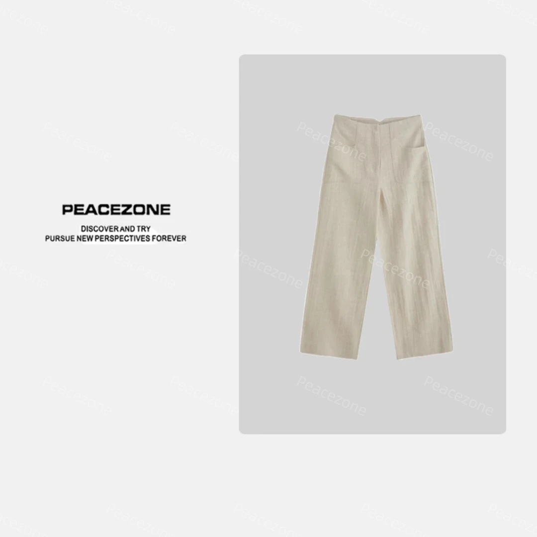 Peacezone100亚麻【素雅主义】 夏季设计师休闲百搭时尚亚麻长裤