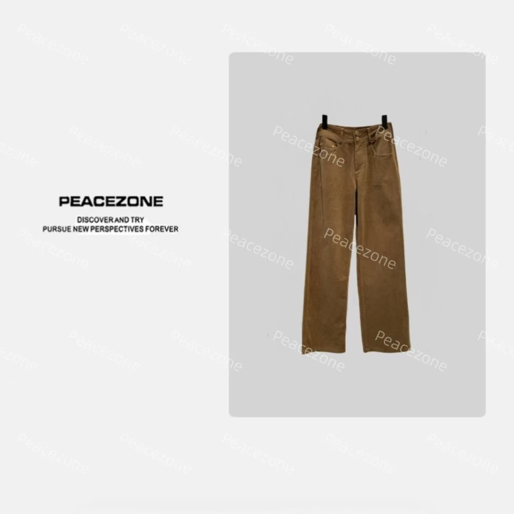 Peacezone【复古摩登】窄版直筒绒面秋冬新款显瘦牛仔裤X71898-1