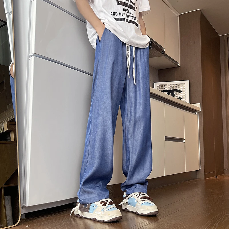 夏季冰丝裤男士直筒宽松休闲裤百搭阔腿拖地裤美式薄款潮流裤子