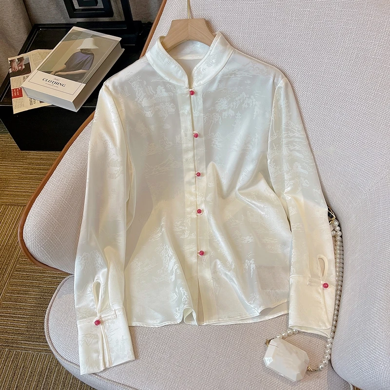清春新款高级小香风打底衫气质名媛新中式复古衬衣简约百搭衬衫