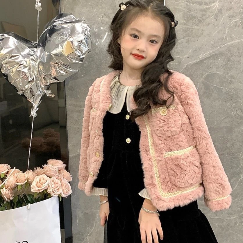 【冬季大促】女童小香风毛毛外套2023新款秋冬装儿童女宝皮毛一