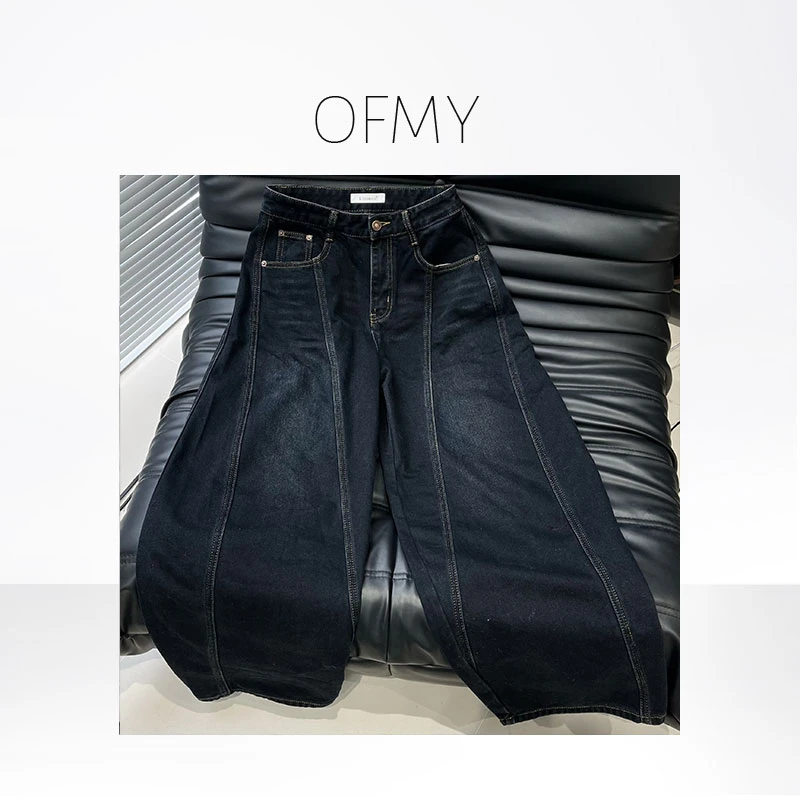 FY3008 复古显瘦百搭休闲时尚宽松设计感香蕉加绒牛仔裤秋冬新款