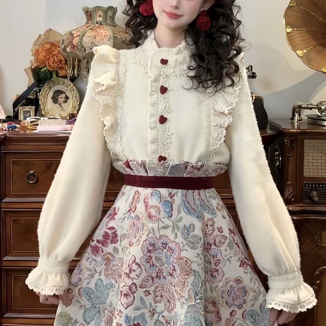 现货【雪国公主】法式复古加厚温柔荷叶边衬衫 5852