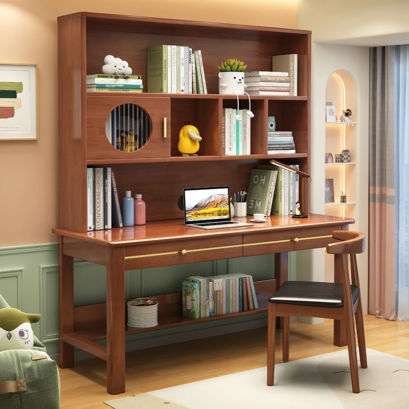 升降学生书桌学生家用实木电脑桌初中生学习桌卧室加厚款写字桌子