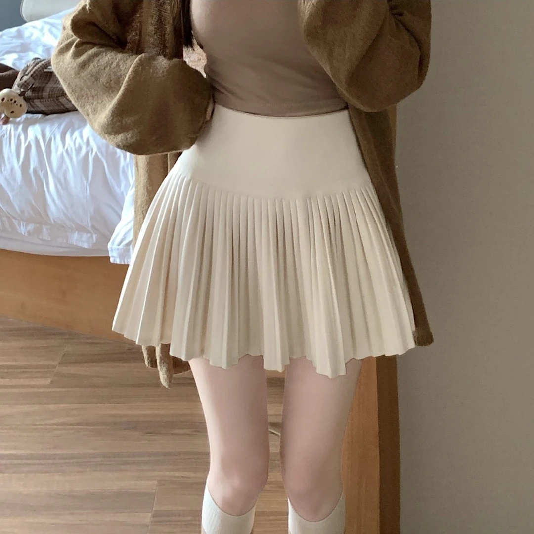 布丁家秋冬新款纯欲风辣妹毛呢半身裙高腰显瘦性感百褶a字短裙