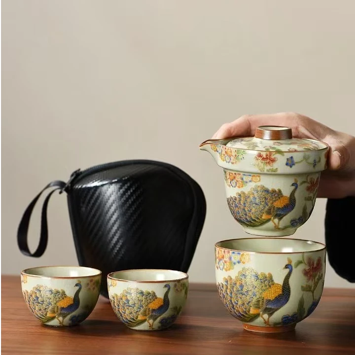 汝窑孔雀开屏新式旅行装套装