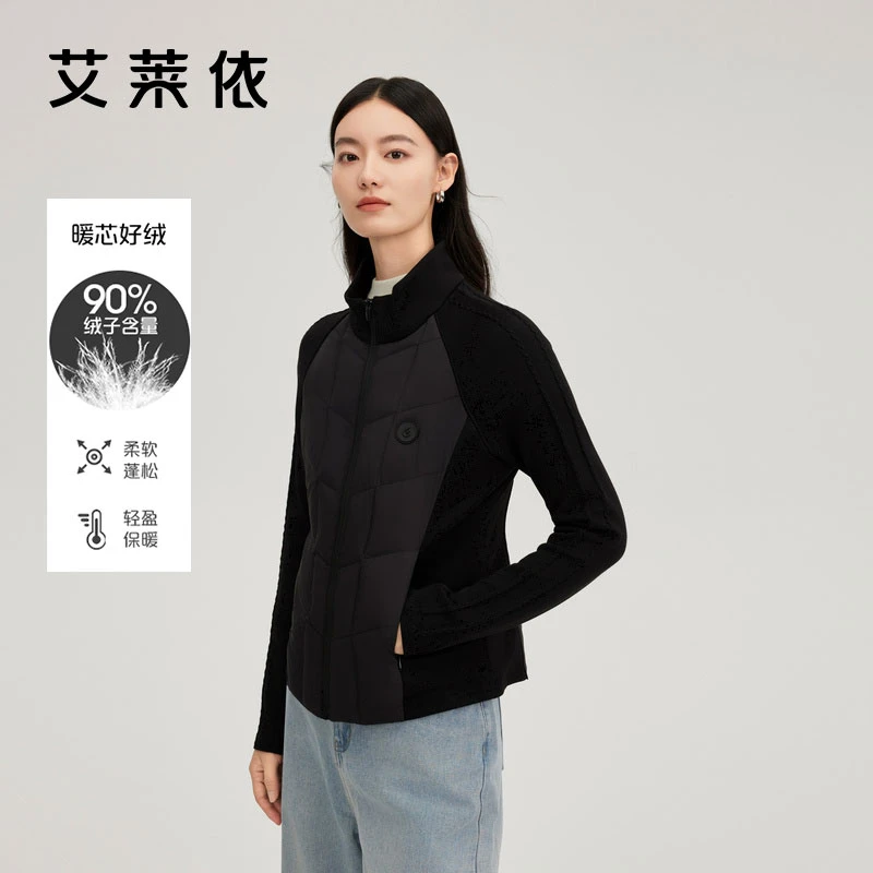 艾莱依插肩修身立领轻薄羽绒服2024冬季新款时尚休闲轻薄艾莱依