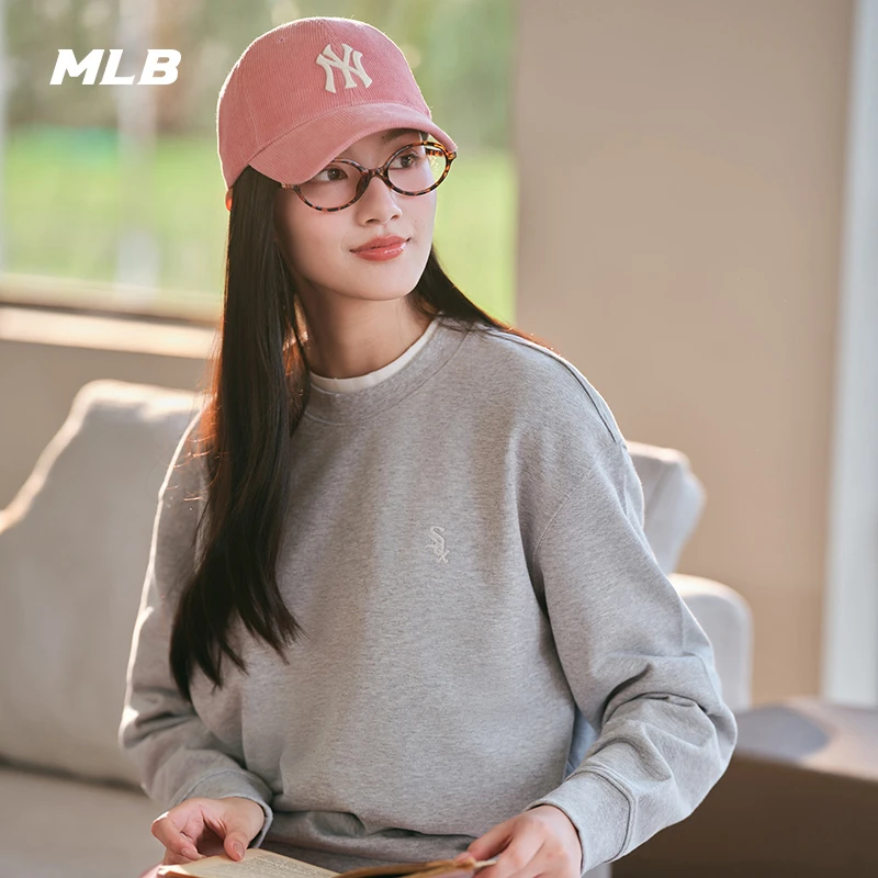 MLB官方 流光风简约纯色圆领套头卫衣宽松百搭24秋季新款MTB91