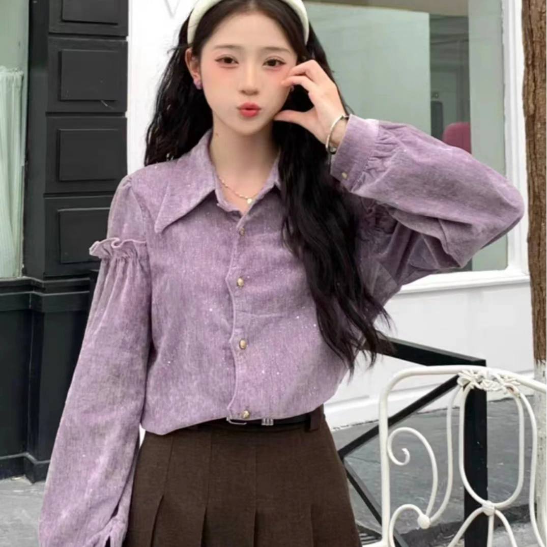 Z639港风复古高级感显瘦衬衫女春季新款今年流行洋气小衫
