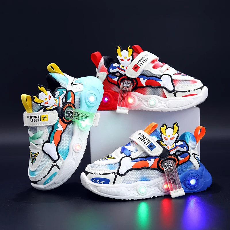 儿童运动鞋奥特曼带灯童鞋春秋款透气防滑男女童炫酷鞋子中小童