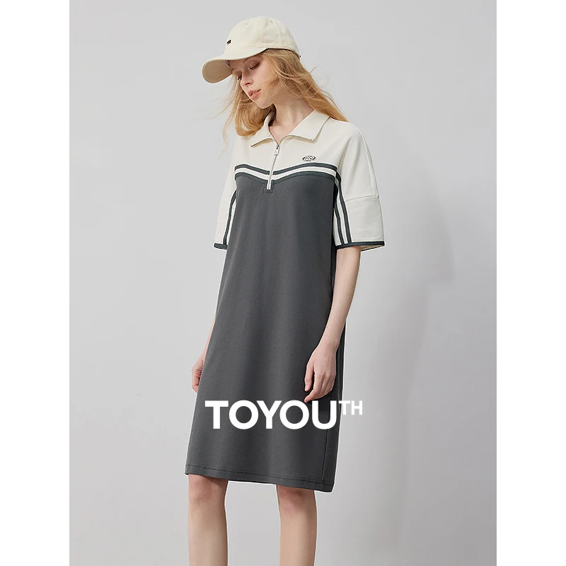 TOYOUTH初语城市运动风polo连衣裙女24夏新撞色休闲裙子8429020