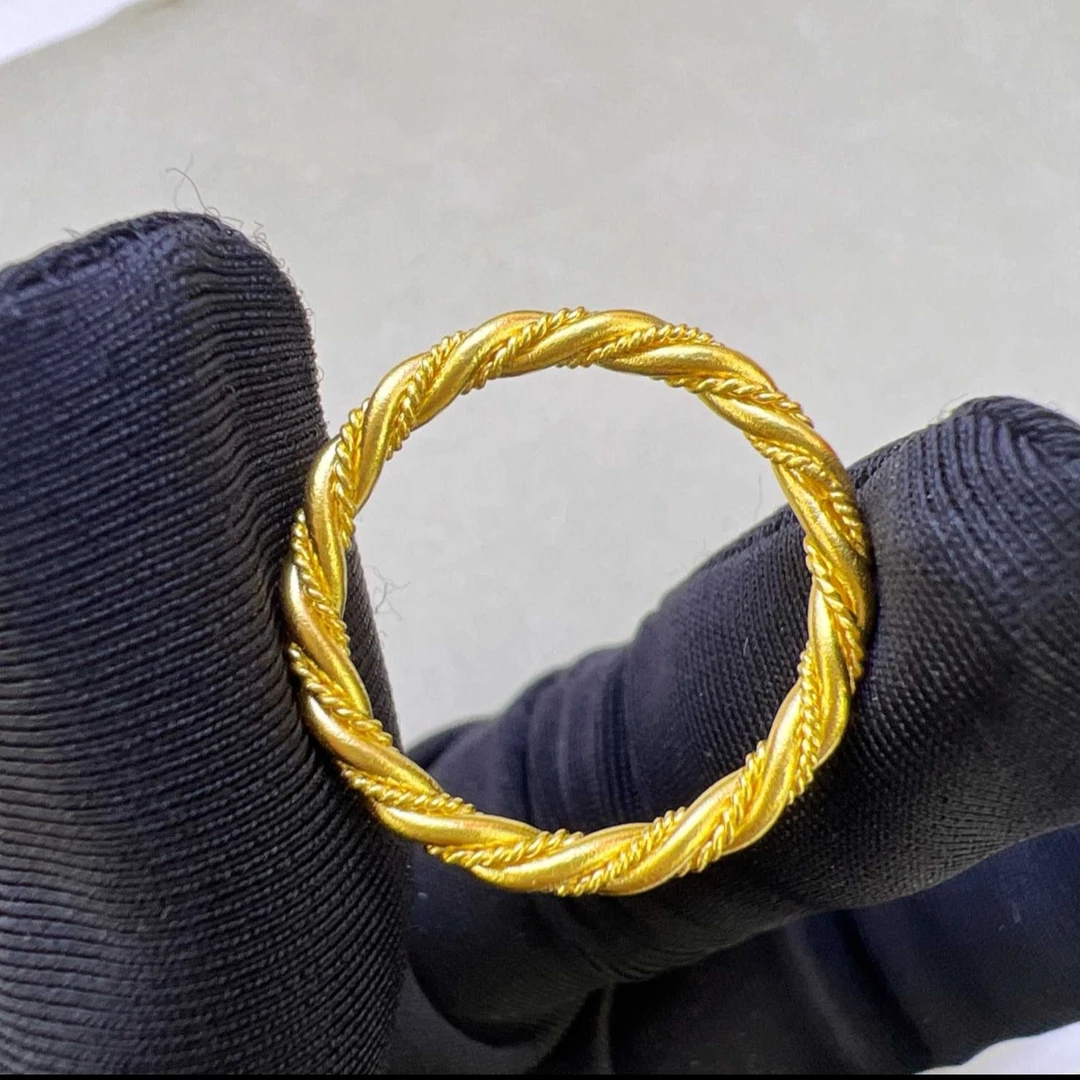 足金999古法黄金实心麻花戒指经典简约精美女士素款小众