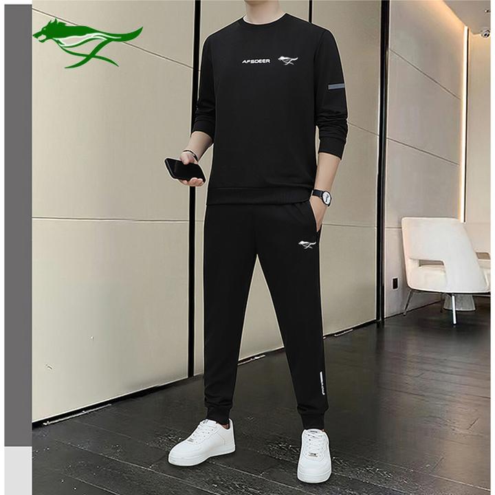 国货品牌断码狼秋冬新款加绒卫衣套装运动长裤休闲套装圆领宽松男