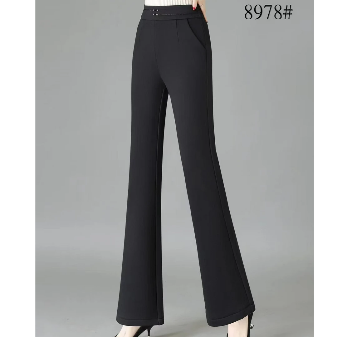 秋冬女士新款微喇裤喇叭裤修身显瘦素版加绒加厚8688