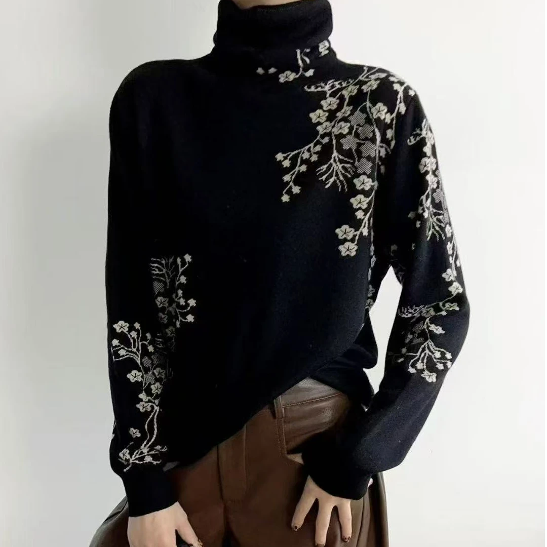 冬季打底毛衣高领针织女士花