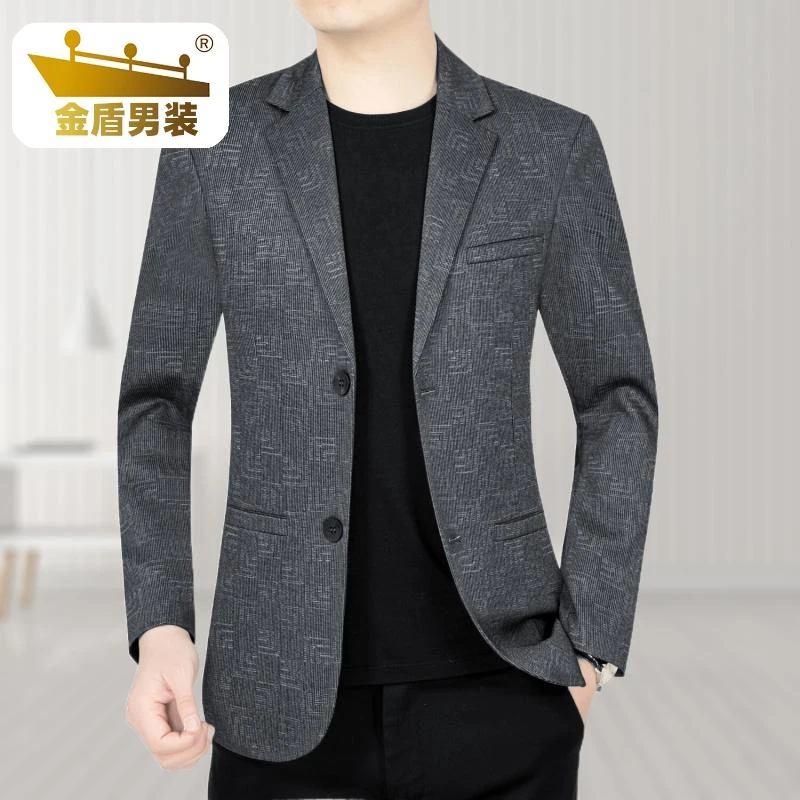 金盾春季新款高档男装男士西装中年外套修身西服商务绅士春秋款