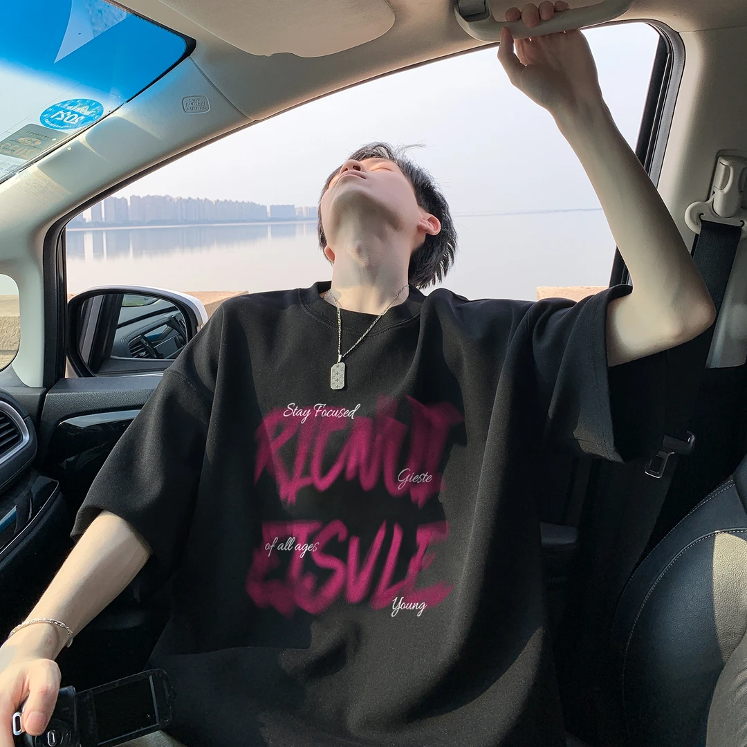 纯棉短袖t恤男士夏季2024新款美式潮牌ins潮流宽松夏天男生上衣服