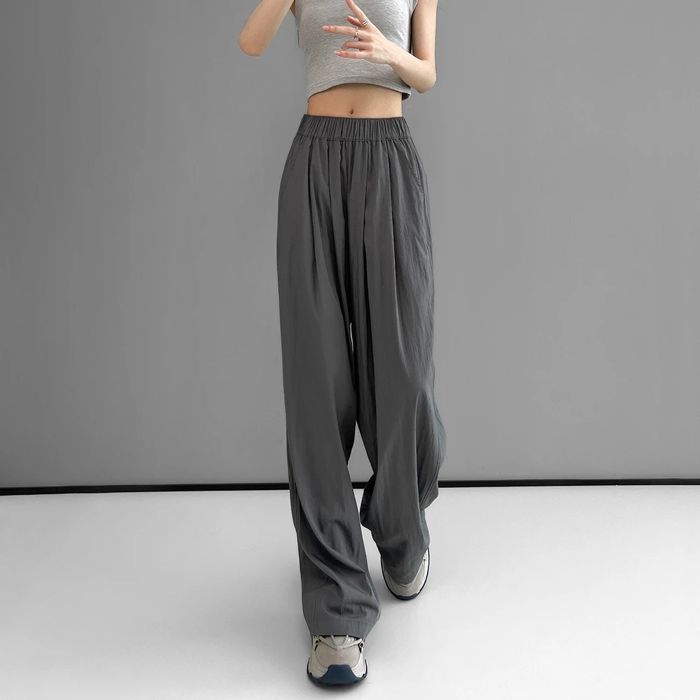 冰丝阔腿裤女2024夏季薄款高腰垂感日系慵懒风褶皱凉凉裤山本裤子