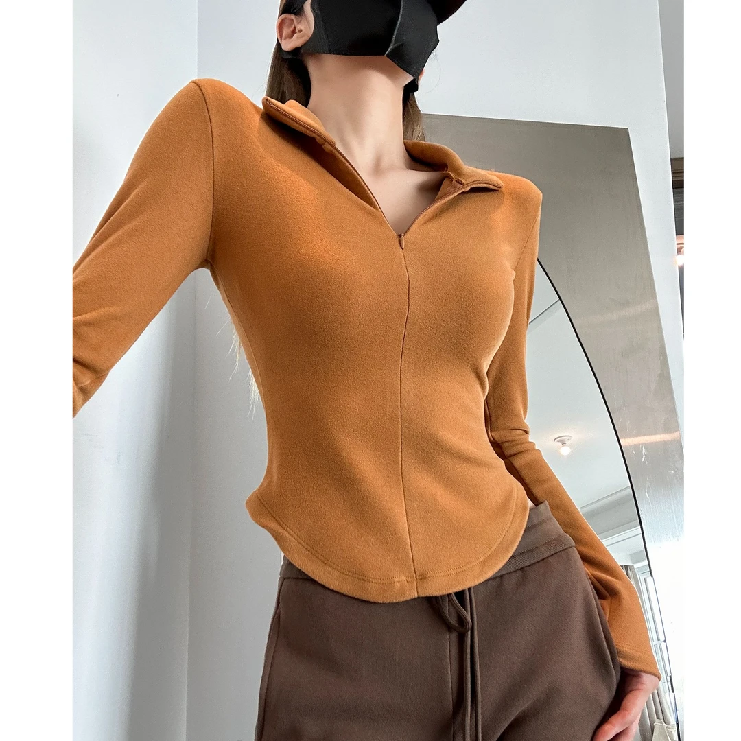 动感少女《保暖百搭》显瘦双面德绒长袖T恤女冬季加绒热力感打底衫