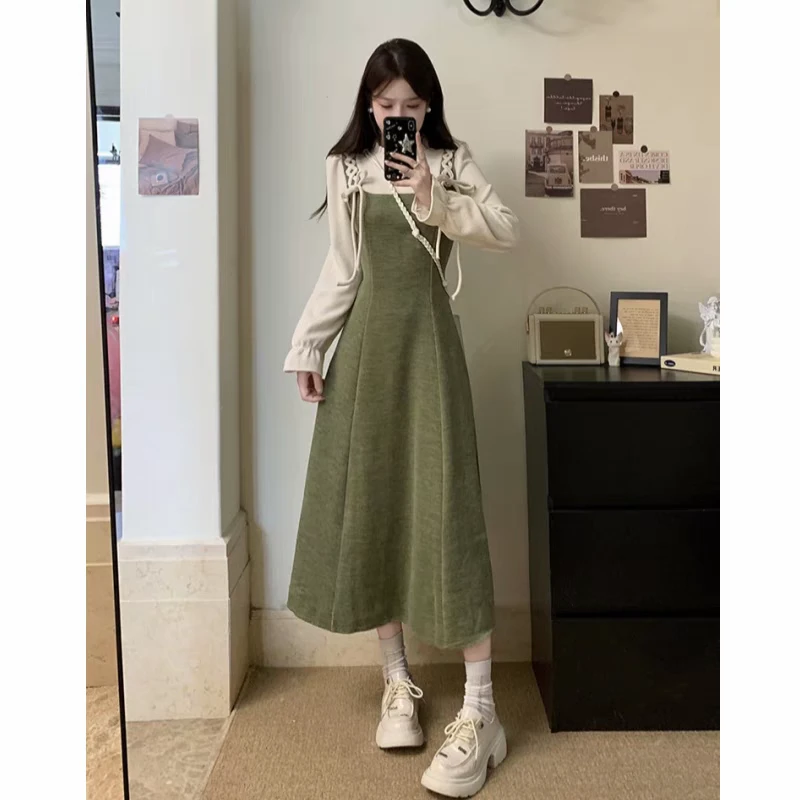 法式复古学院风设计感木耳边衬衫裙假两件拼接收腰显瘦褶皱连衣裙