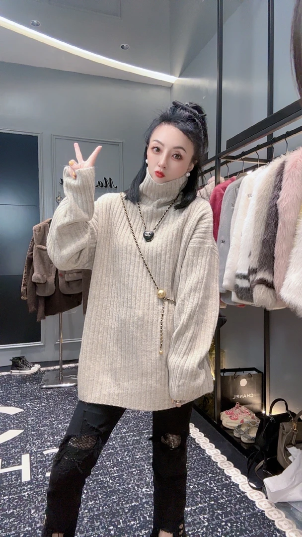 高级感杏色简约半高领软糯上衣2024秋冬款宽松休闲百搭毛衣681